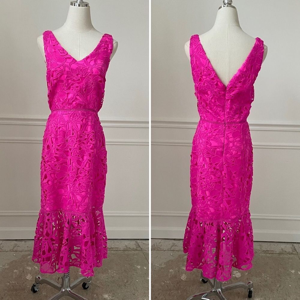 Alexia Admor Fuschia Hot Bold Pink Trumpet Peplum Crochet Lace Sheath Dress 4